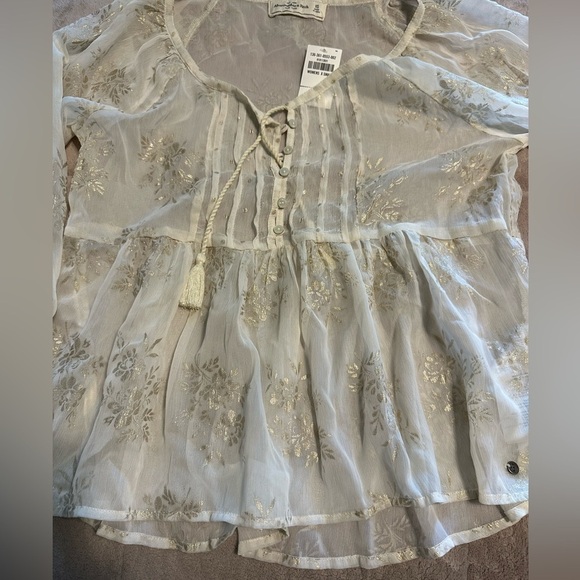 Abercrombie & Fitch Sheer Blouse Size XS Babydoll Cream NWT - Picture 2 of 9